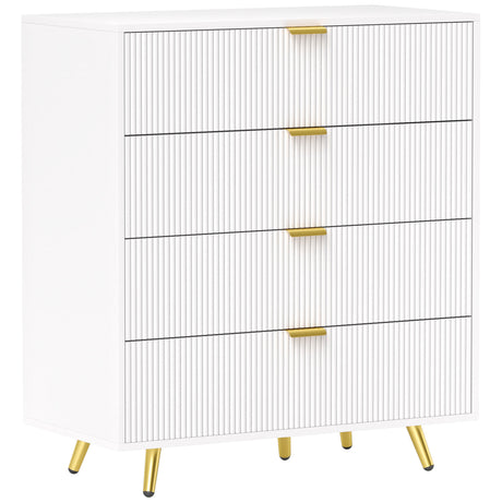Wooden Chest Of 4 Drawers 80cm Wide With Gold Handles - Velmora