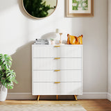 Wooden Chest Of 4 Drawers 80cm Wide With Gold Handles - Velmora