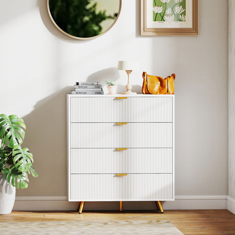 Wooden Chest Of 4 Drawers 80cm Wide With Gold Handles - Velmora