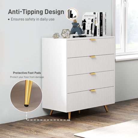 Wooden Chest Of 4 Drawers 80cm Wide With Gold Handles - Velmora
