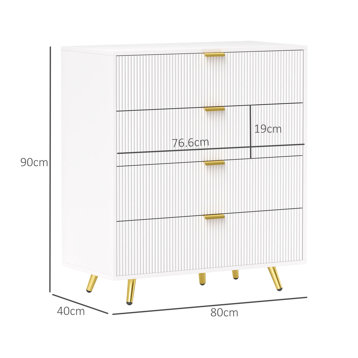 Wooden Chest Of 4 Drawers 80cm Wide With Gold Handles - Velmora