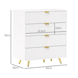 Wooden Chest Of 4 Drawers 80cm Wide With Gold Handles - Velmora