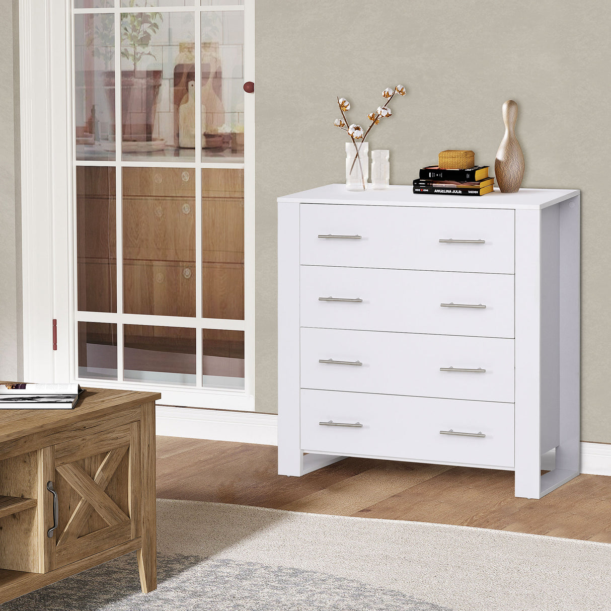 Wooden Chest Of 4 Drawers 90cm Wide - Velmora