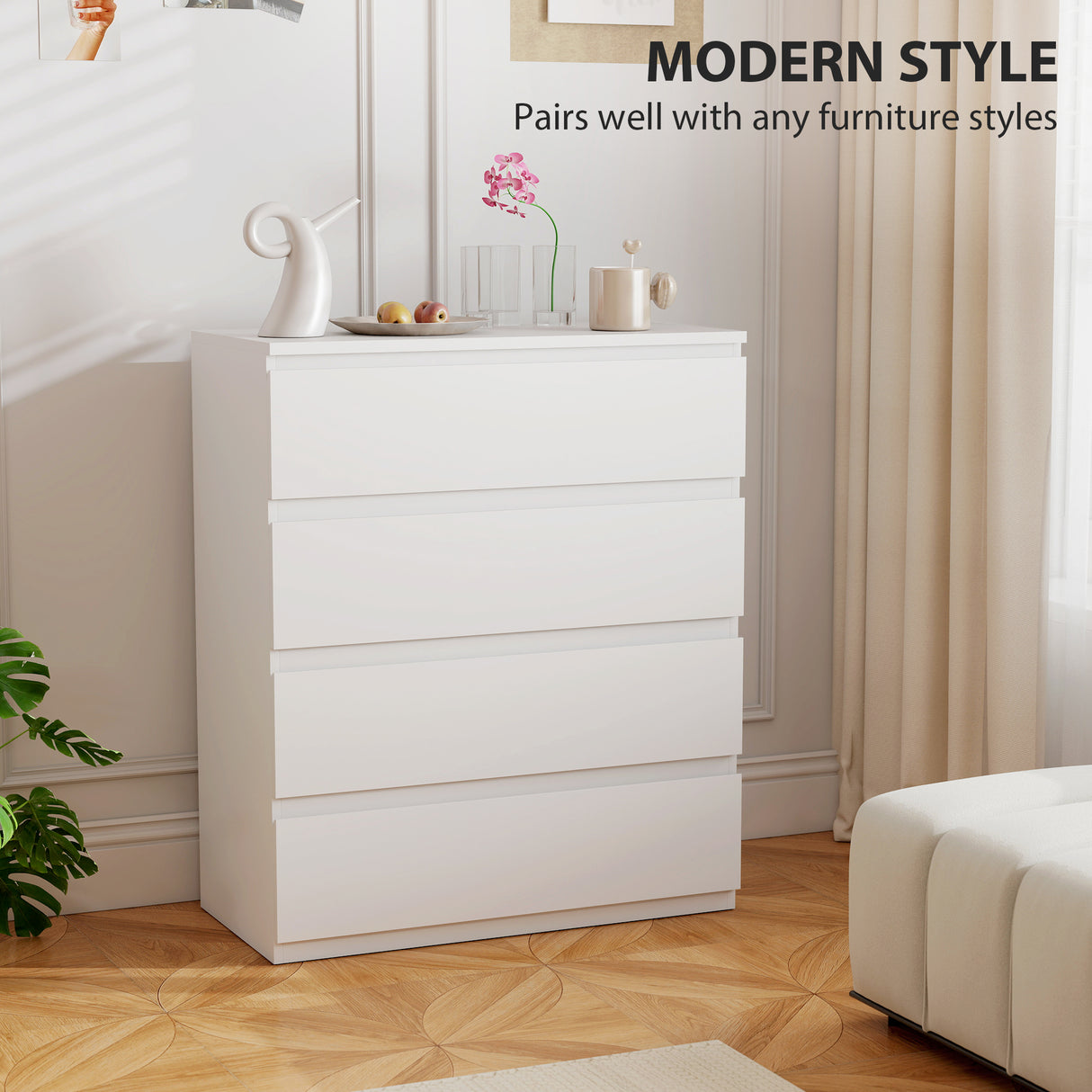 Wooden Chest Of 4 Drawers 95cm H x 80cm W- Velmora
