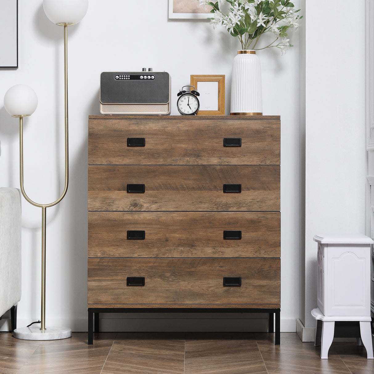 Wooden Chest Of 4 Drawers 95cm H x 80cm W x 34cm D - Velmora