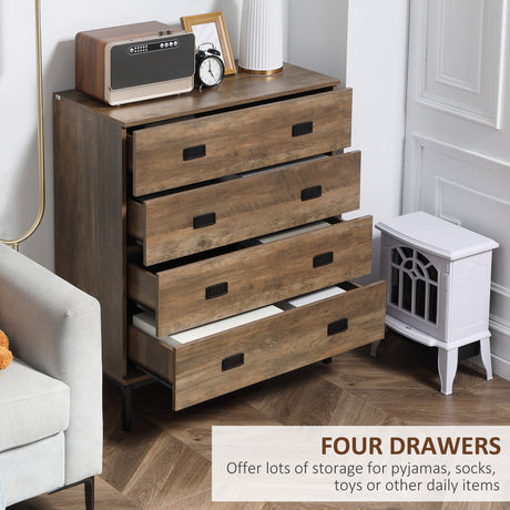 Wooden Chest Of 4 Drawers 95cm H x 80cm W x 34cm D - Velmora