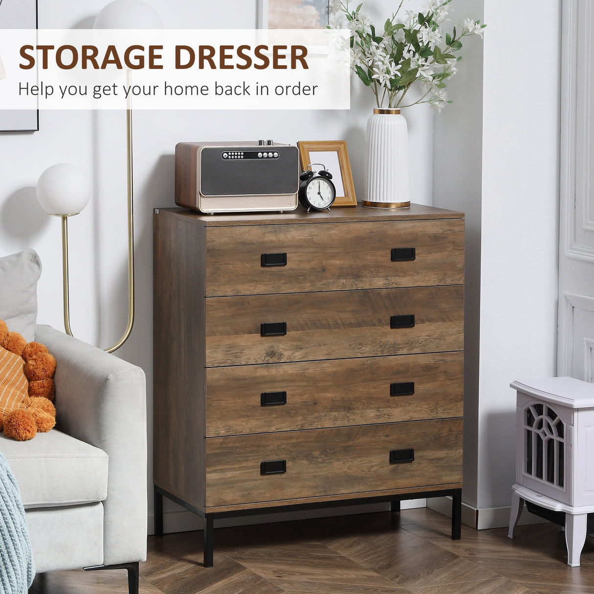 Wooden Chest Of 4 Drawers 95cm H x 80cm W x 34cm D - Velmora