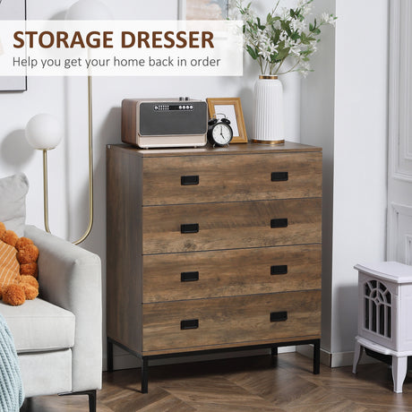 Wooden Chest Of 4 Drawers 95cm H x 80cm W x 34cm D - Velmora