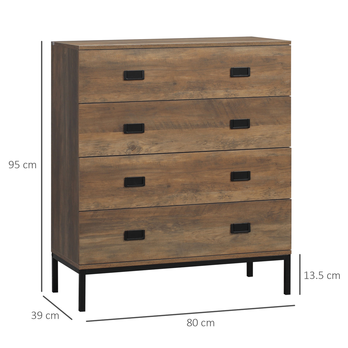 Wooden Chest Of 4 Drawers 95cm H x 80cm W x 34cm D - Velmora
