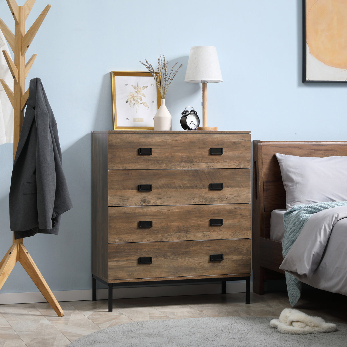 Wooden Chest Of 4 Drawers 95cm H x 80cm W x 34cm D - Velmora