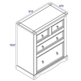Wooden Chest Of 4 Drawers 91cm Wide - Corona