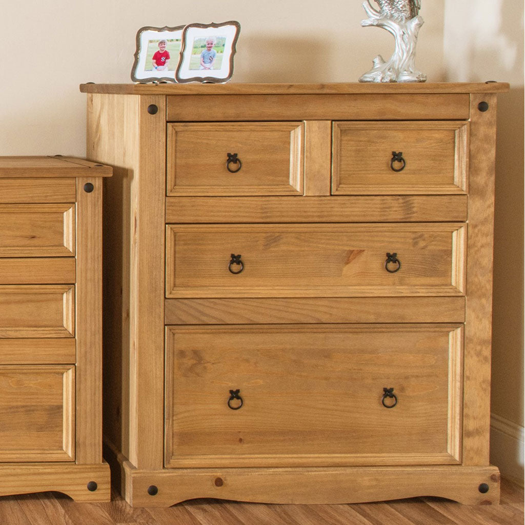 Wooden Chest Of 4 Drawers 91cm Wide - Corona