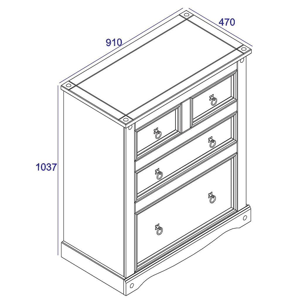 Wooden Chest Of 4 Drawers 91cm Wide - Corona