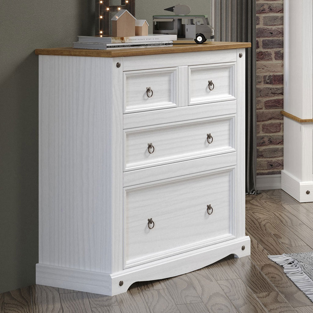 Wooden Chest Of 4 Drawers 91cm Wide - Corona