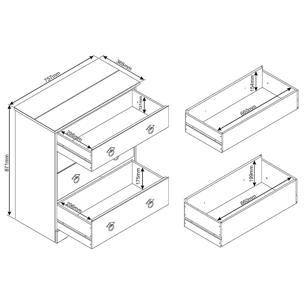 Wooden Chest Of 4 Drawers - Corona Compact