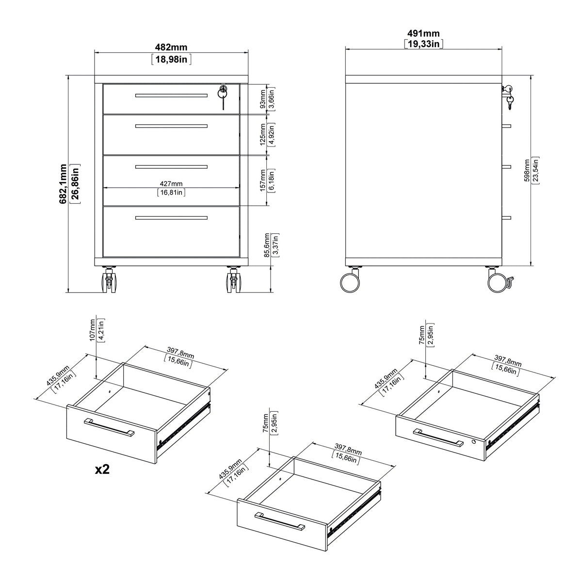 Wooden Chest Of 4 Drawers for Home And Office - Prima