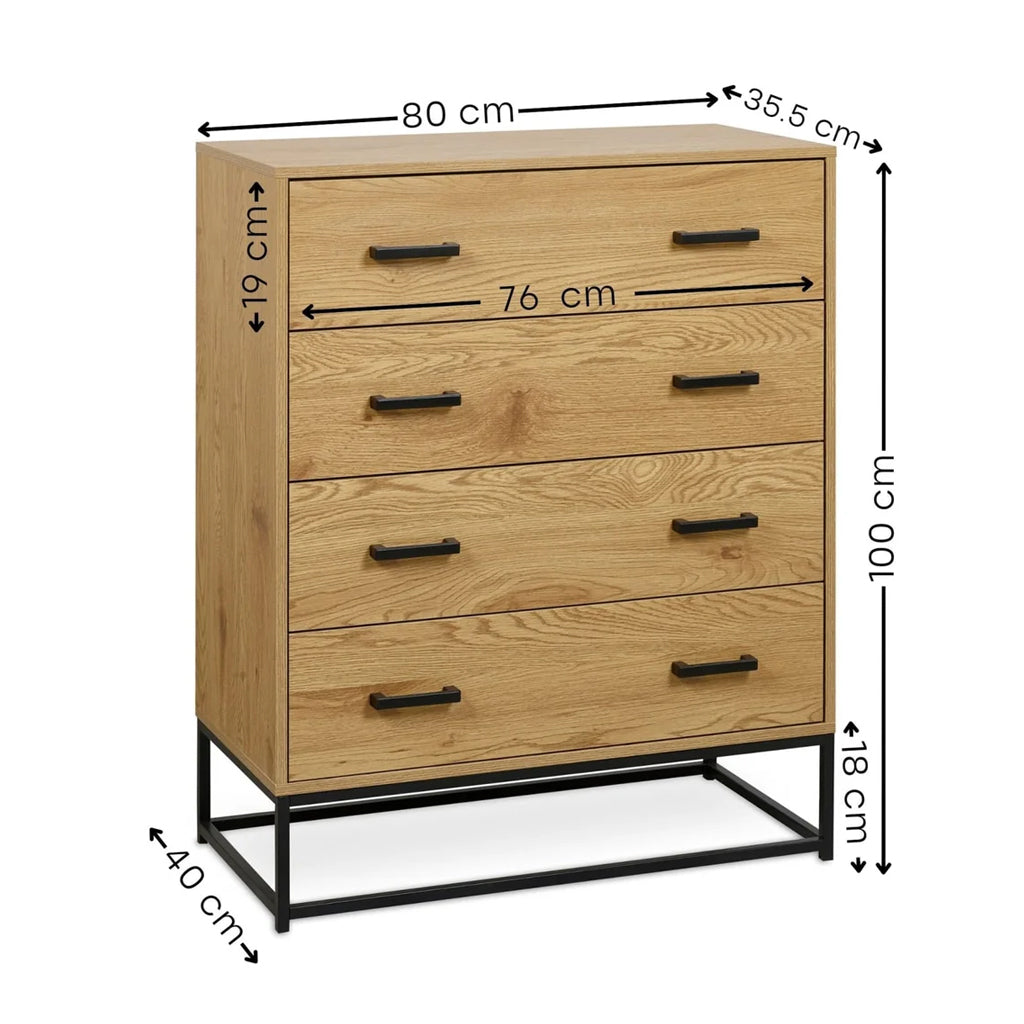 Wooden Chest of 4 Drawers - Harlow