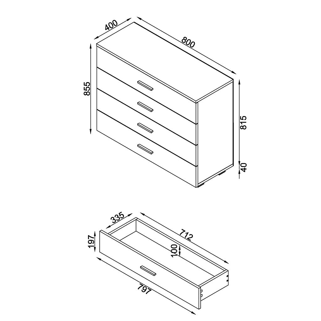 Wooden Chest Of 4 Drawers - Lido
