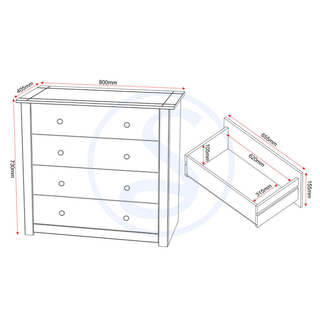 Wooden Chest Of 4 Drawers - Panama