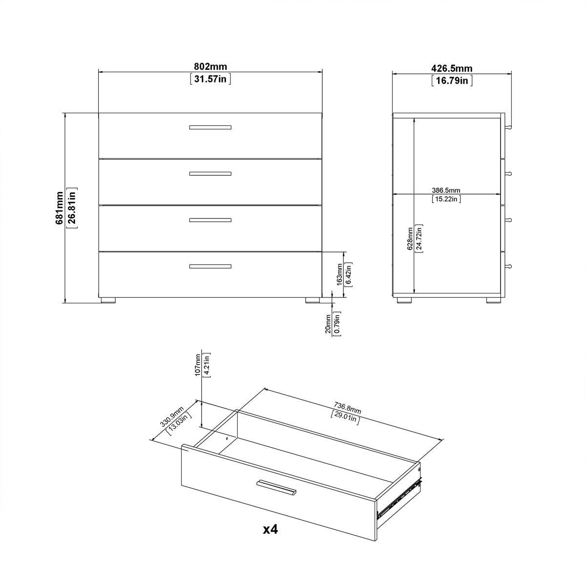 Wooden Chest Of 4 Drawers - Pepe
