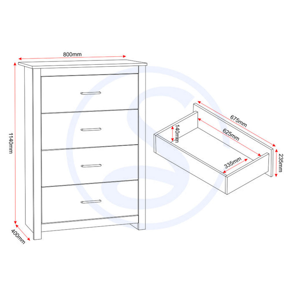 Wooden Chest Of 4 Drawers - Portland