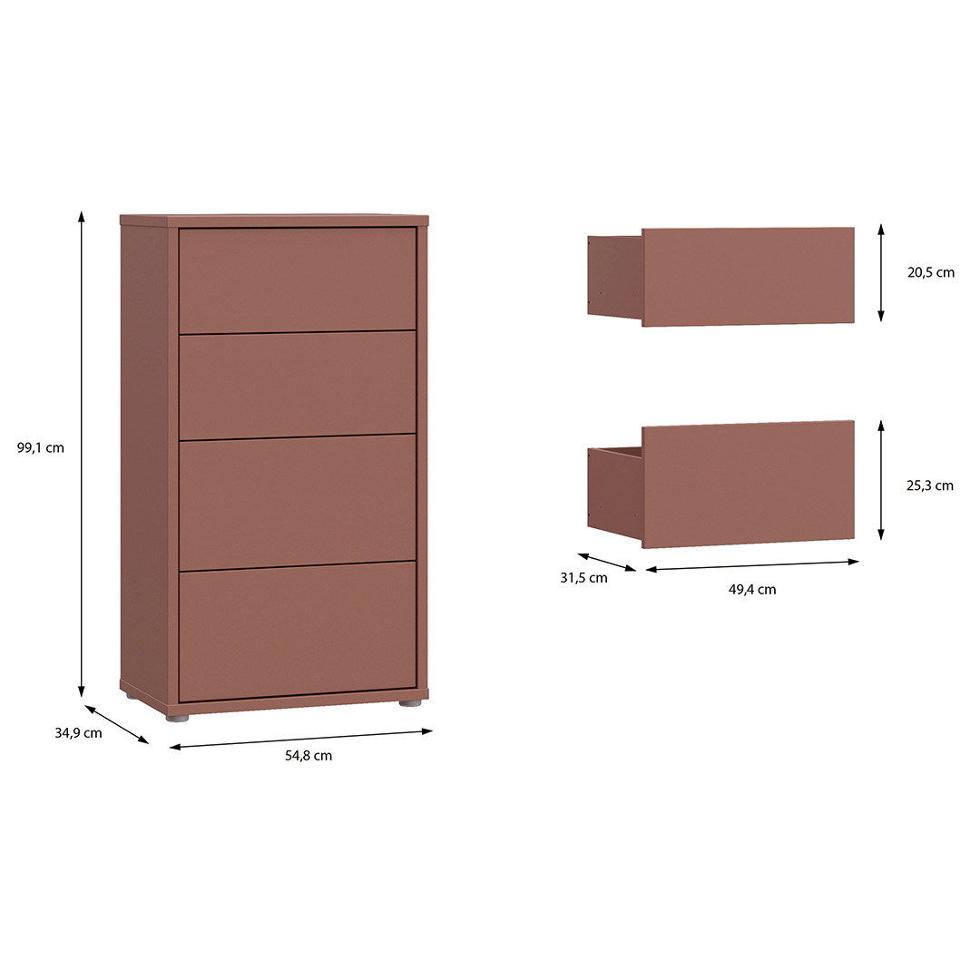 Wooden Chest Of 4 Drawers Tall - Alice Springs