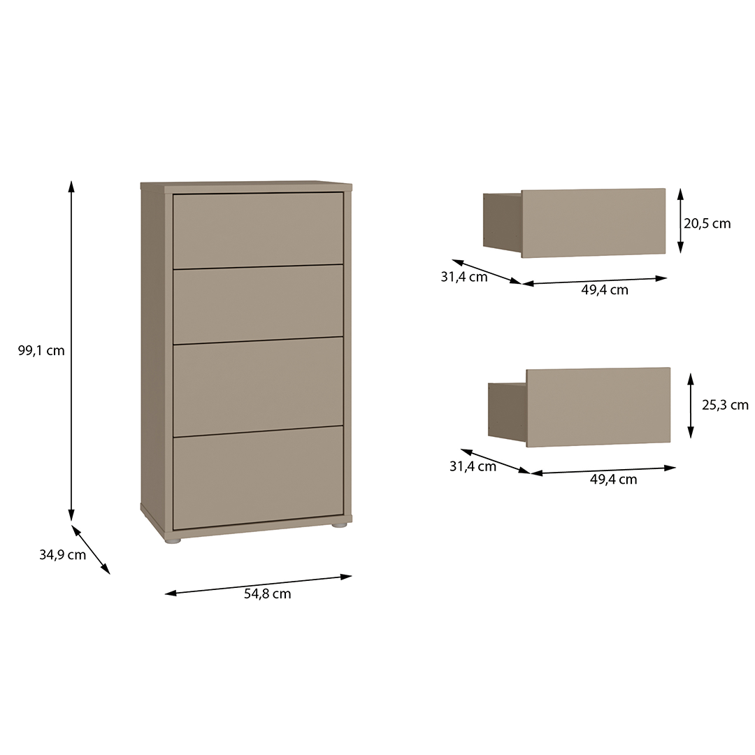 Wooden Chest Of 4 Drawers Tall - Alice Springs