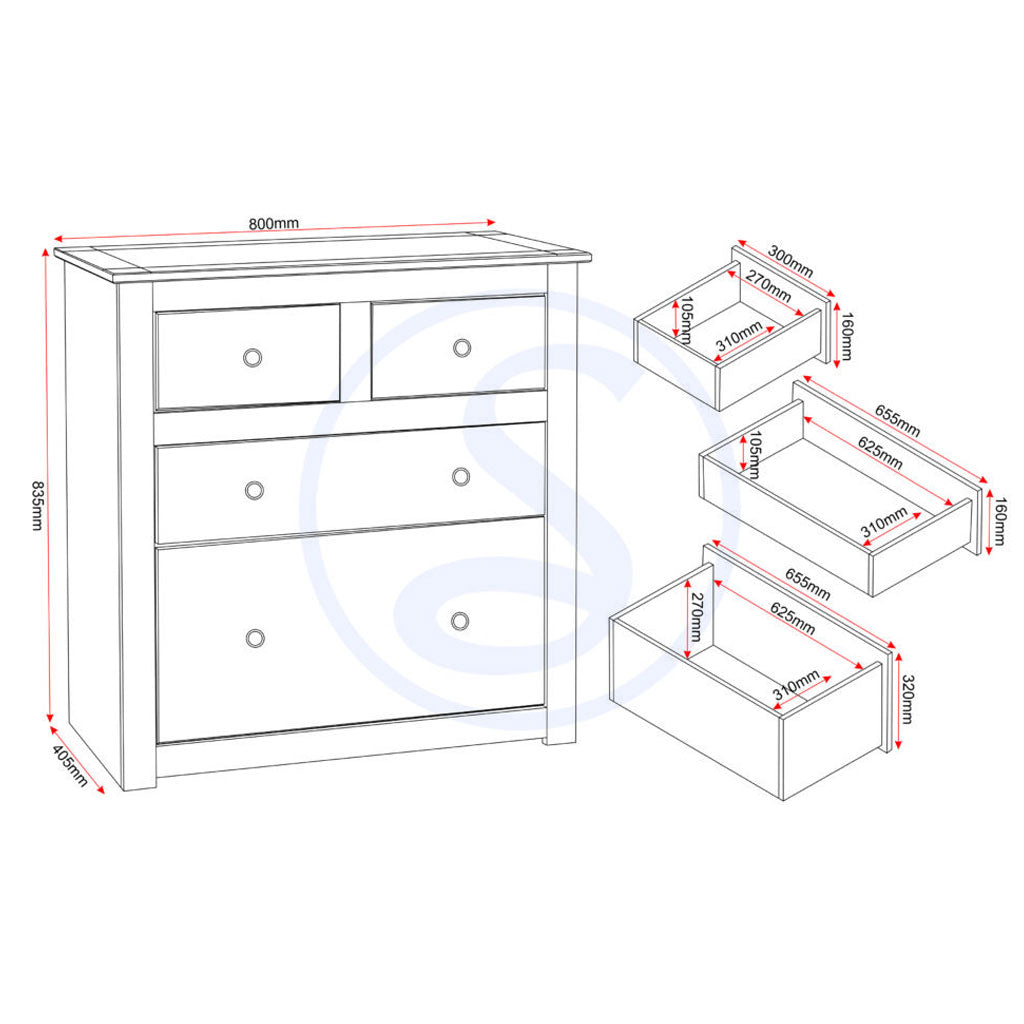 Wooden Chest Of 4 Drawers Tall - Panama