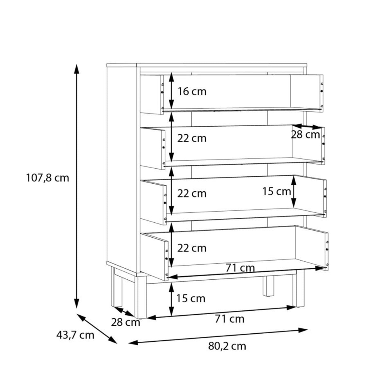 Wooden Chest Of 4 Drawers - Wensley