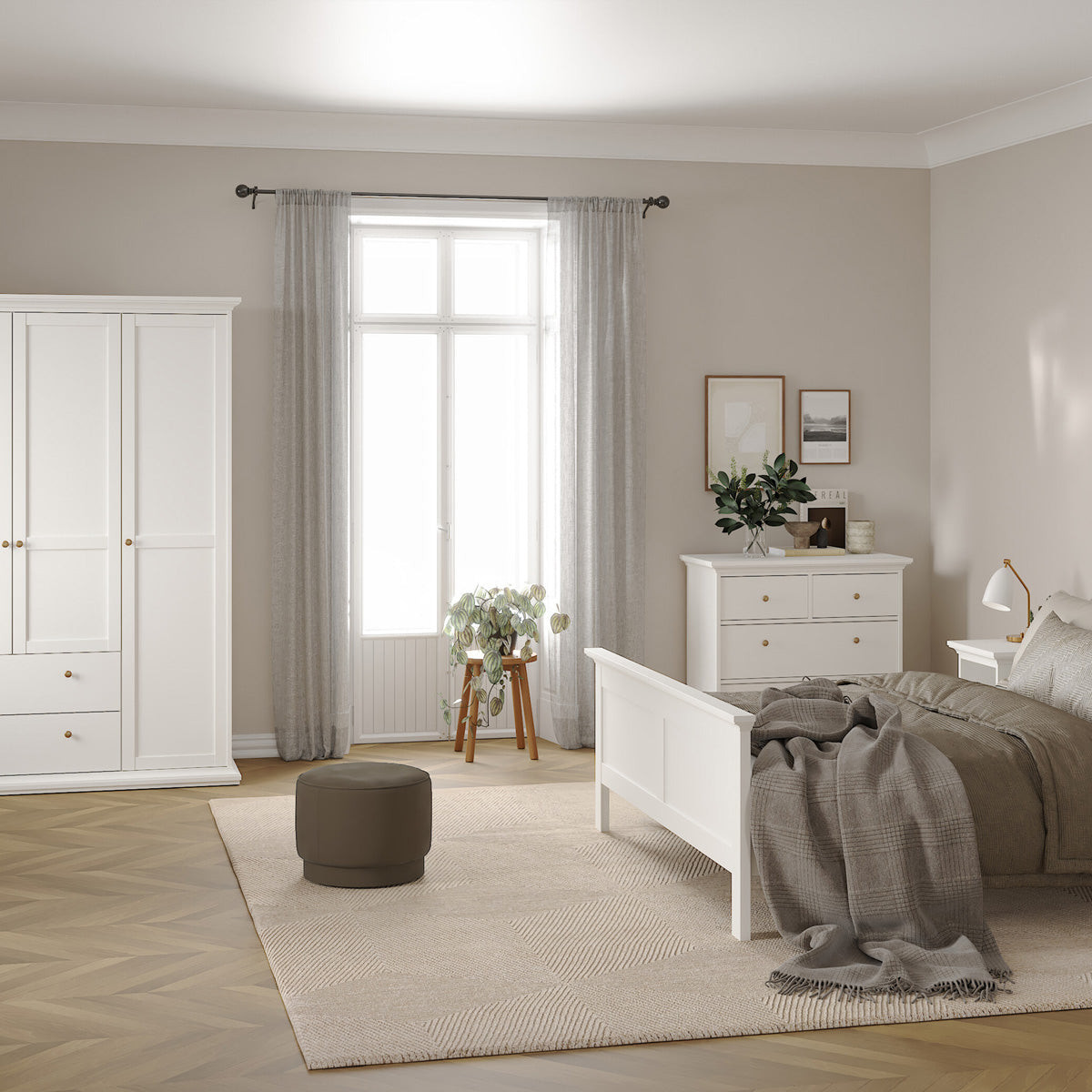 Wooden Chest Of 4 Drawers Wide - Paris
