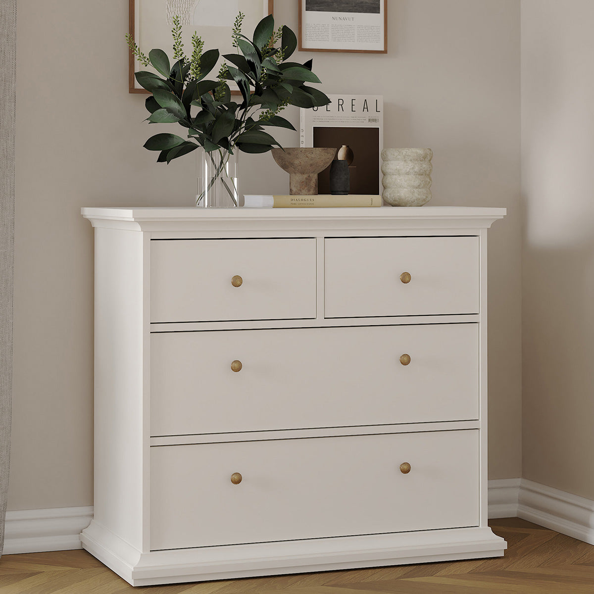 Wooden Chest Of 4 Drawers Wide - Paris