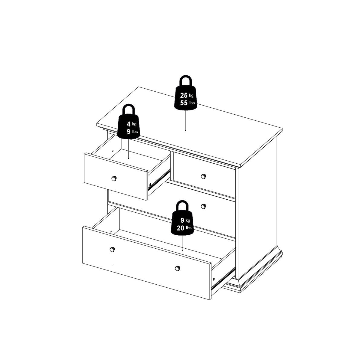 Wooden Chest Of 4 Drawers Wide - Paris