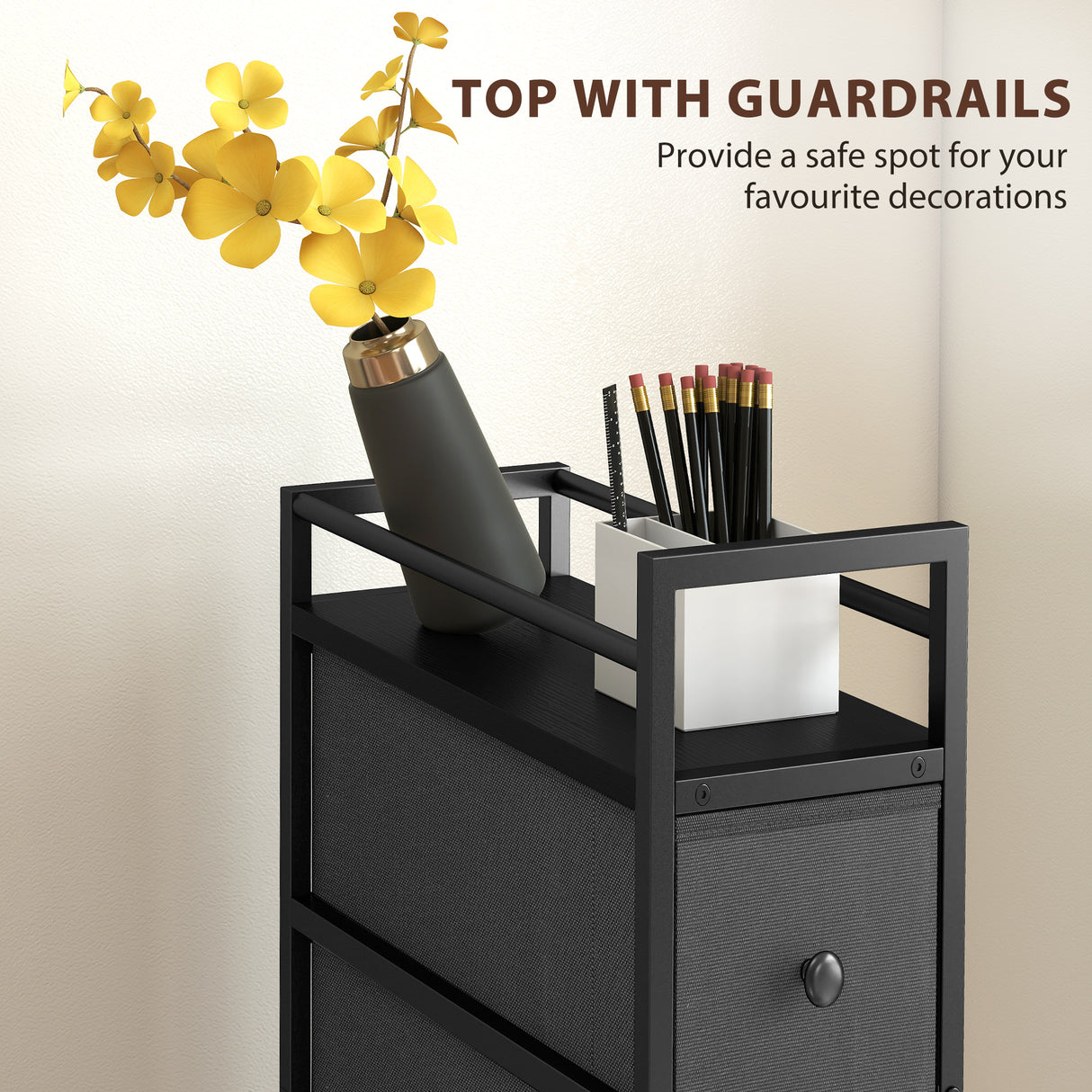 Wooden Chest Of 4 Fabric Drawers 20m Wide With Steel Frame - Velmora