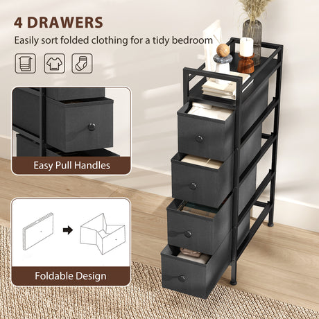 Wooden Chest Of 4 Fabric Drawers 20m Wide With Steel Frame - Velmora