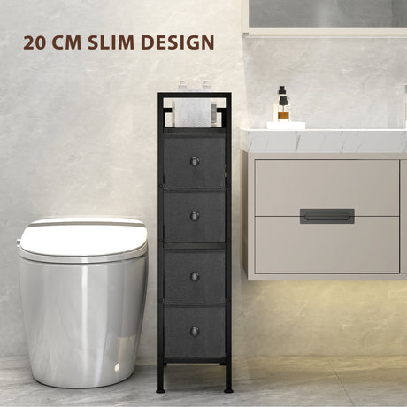 Wooden Chest Of 4 Fabric Drawers 20m Wide With Steel Frame - Velmora