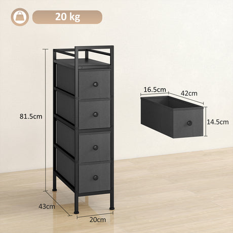 Wooden Chest Of 4 Fabric Drawers 20m Wide With Steel Frame - Velmora