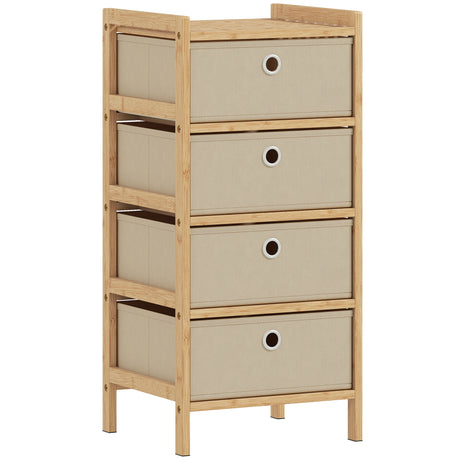 Wooden Chest Of 4 Fabric Drawers 33cm Wide - Velmora