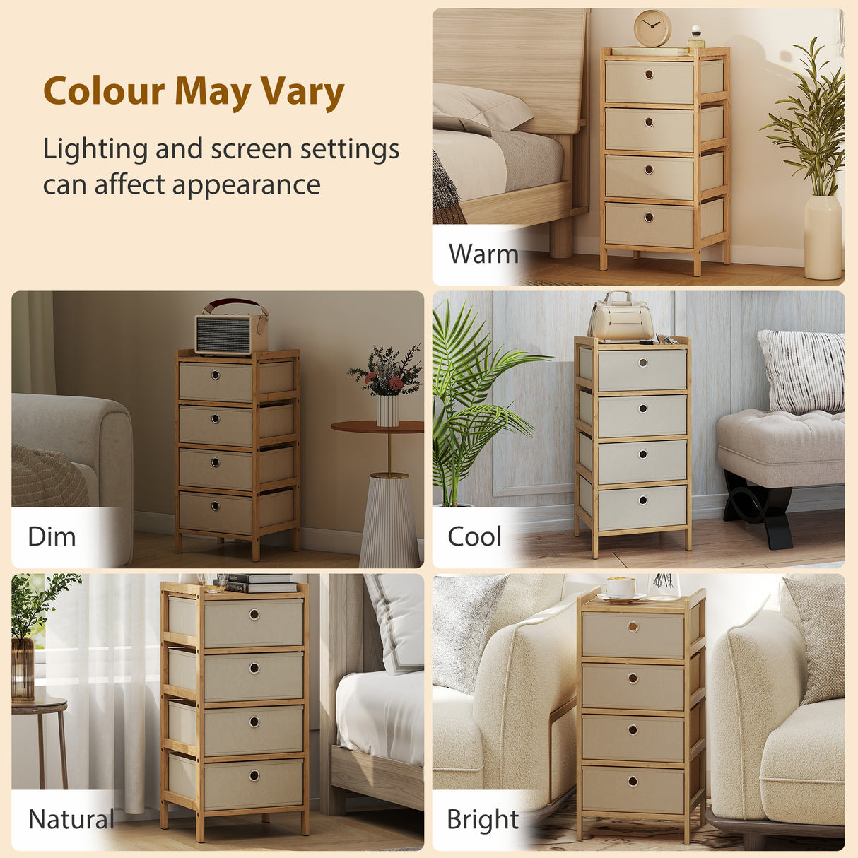 Wooden Chest Of 4 Fabric Drawers 33cm Wide - Velmora