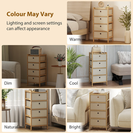 Wooden Chest Of 4 Fabric Drawers 33cm Wide - Velmora