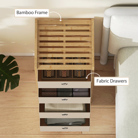Wooden Chest Of 4 Fabric Drawers 33cm Wide - Velmora