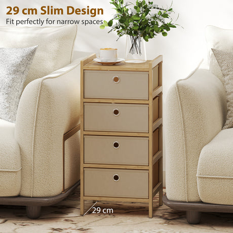 Wooden Chest Of 4 Fabric Drawers 33cm Wide - Velmora