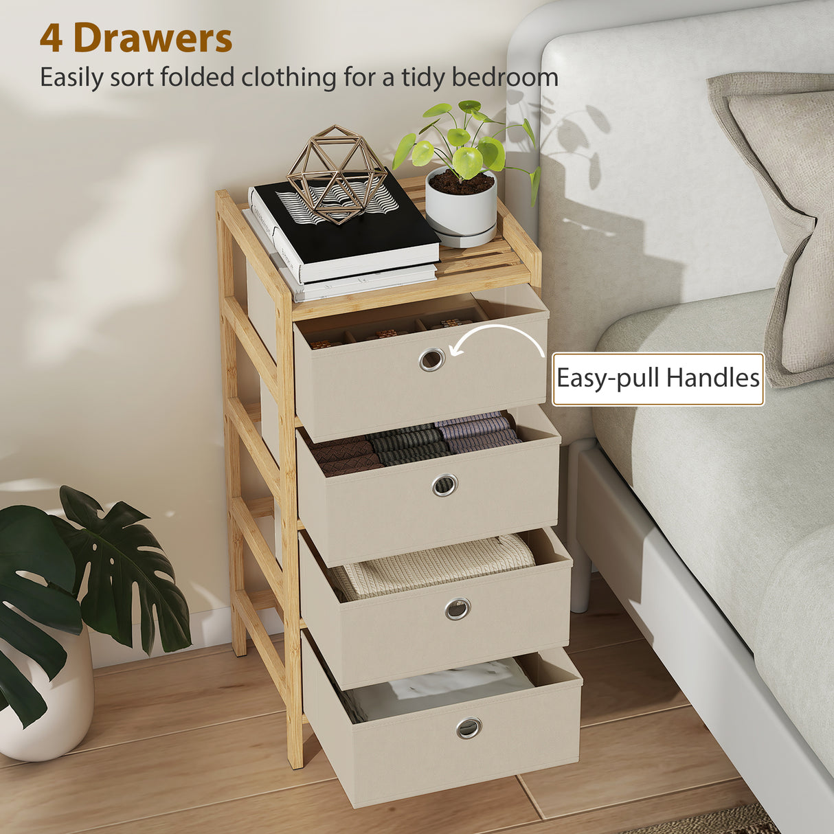 Wooden Chest Of 4 Fabric Drawers 33cm Wide - Velmora