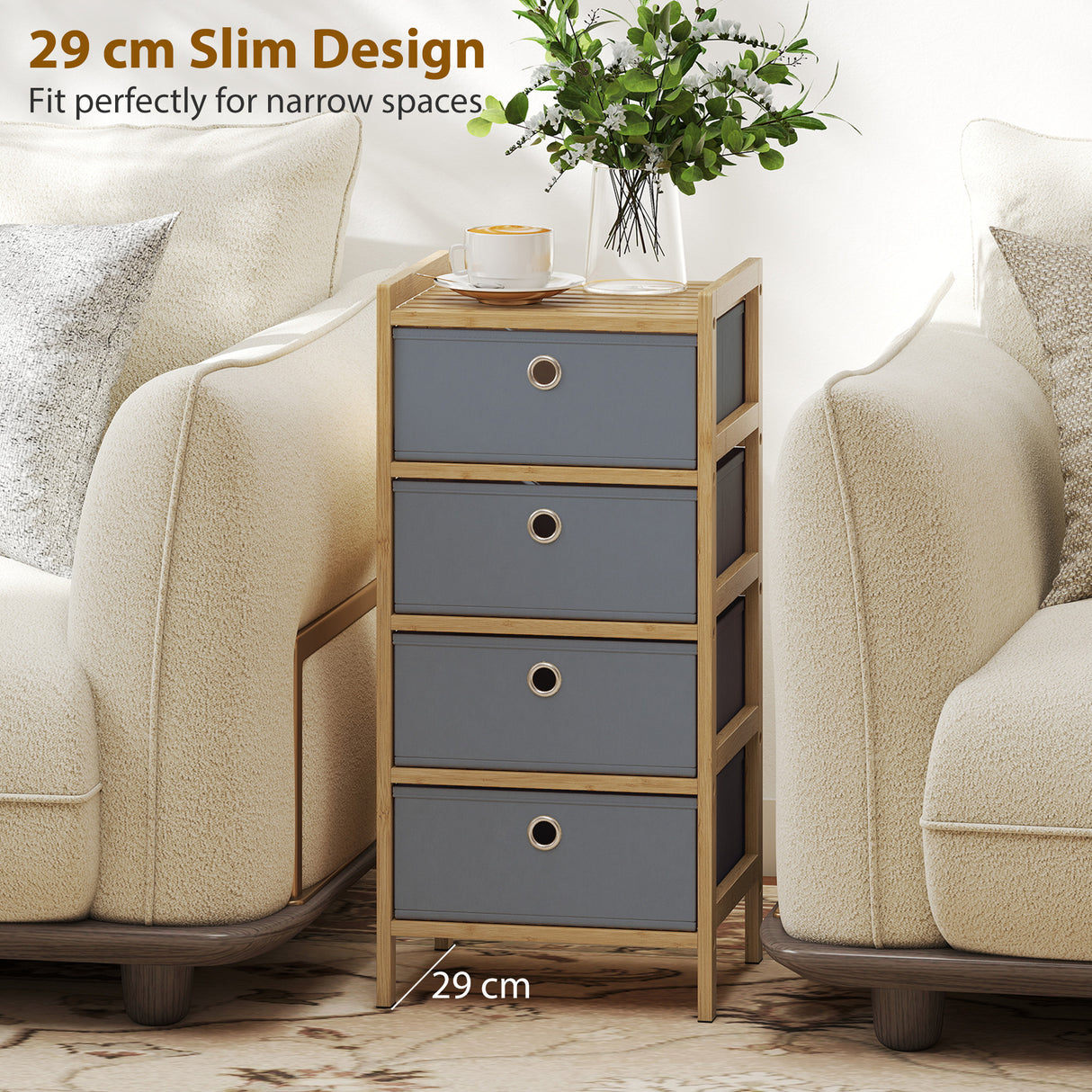 Wooden Chest Of 4 Fabric Drawers 33cm Wide - Velmora