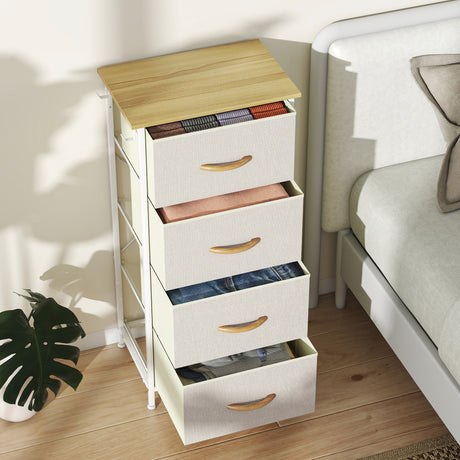 Wooden Chest Of 4 Fabric Drawers 45cm Wide With Steel Frame - Velmora