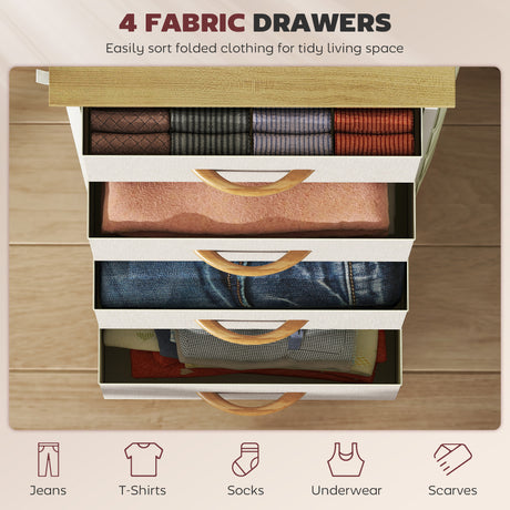 Wooden Chest Of 4 Fabric Drawers 45cm Wide With Steel Frame - Velmora