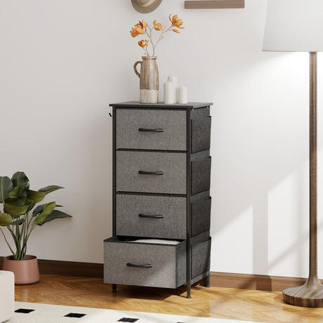 Wooden Chest Of 4 Fabric Drawers 45cm Wide With Steel Frame - Velmora