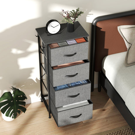 Wooden Chest Of 4 Fabric Drawers 45cm Wide With Steel Frame - Velmora