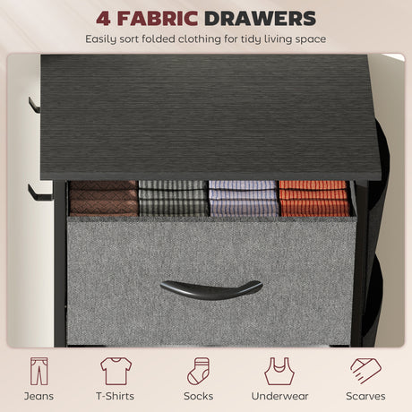 Wooden Chest Of 4 Fabric Drawers 45cm Wide With Steel Frame - Velmora