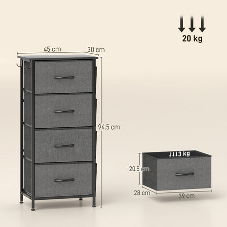 Wooden Chest Of 4 Fabric Drawers 45cm Wide With Steel Frame - Velmora
