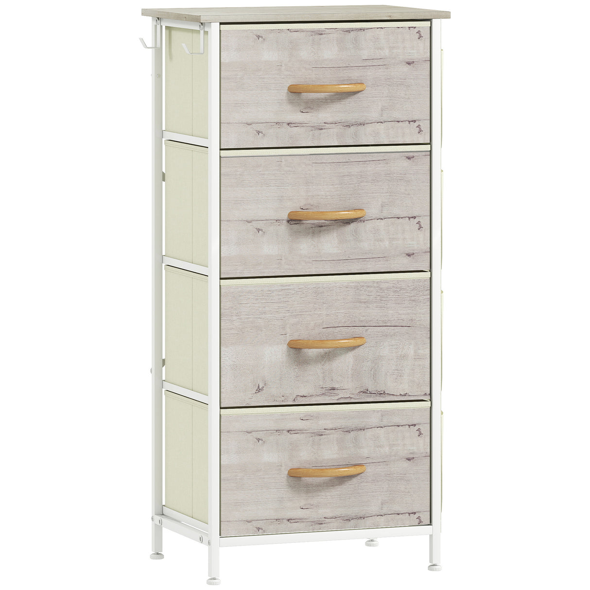 Wooden Chest Of 4 Fabric Drawers 45cm Wide With Steel Frame - Velmora
